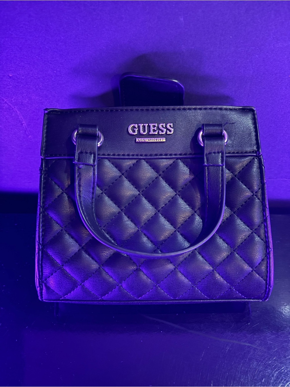 GUESS Los Angeles Black Quilted Mini Top Handle Bag Y2K Coquette Small Purse